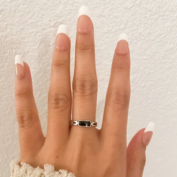 925 Sterling Silver Dainty Bar Ring Black Bar Ring Link Ring Minimalist Ring - Picture 5 of 9